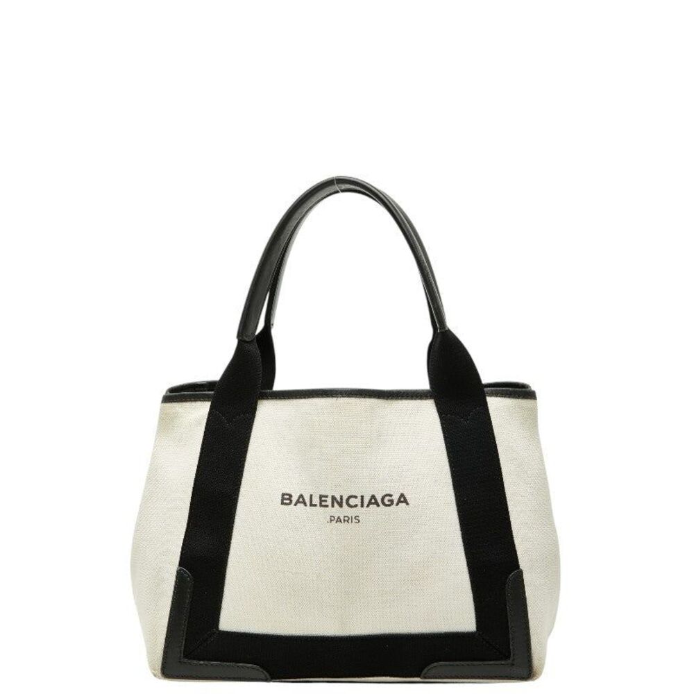 Balenciaga Navy Cabas Canvas Leather Handbag